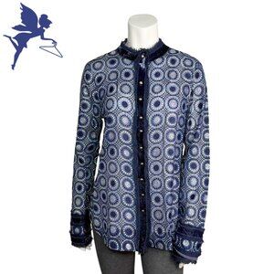 MARC JACOBS Festive Silk Top With Silver Metallic Embroidery